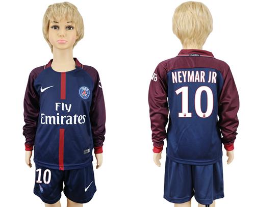 Paris Saint-Germain #10 Neymar Jr Home Long Sleeves Kid Soccer Club Jersey - Click Image to Close